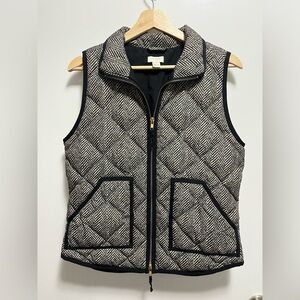 J. Crew Down Quilted Puffer Vest Black And Cream Double Zipper Size Small